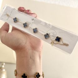 Gold Plated Adjustable Four Leaf Clover Flower Bracelet - Features Clover Symbol