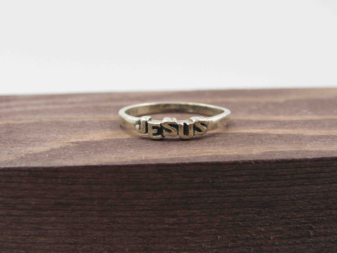 Size 6 Sterling Silver Rustic Jesus Religious Band Ring Vintage Statement Engagement Wedding Promise Anniversary Bridal Cocktail Friendship