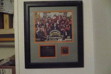 TONY STEWART FRAMED DOUBLE PIC WITH TIRE TREADS 2005 FRAMED NASCAR CHAMPIONSHIP