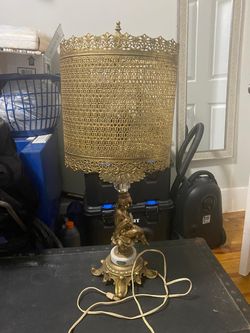 Rare Vintage Hollywood Regency Cherub Lamp - Gilt Brass & Italian Marble