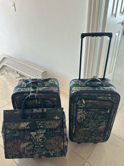 Atlantic Luggage Set - Green Tapestry - Vintage