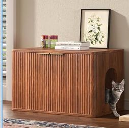Hootata 31.5” Walnut Hidden Cat Litter Box Enclosure Cabinet Furniture NOB