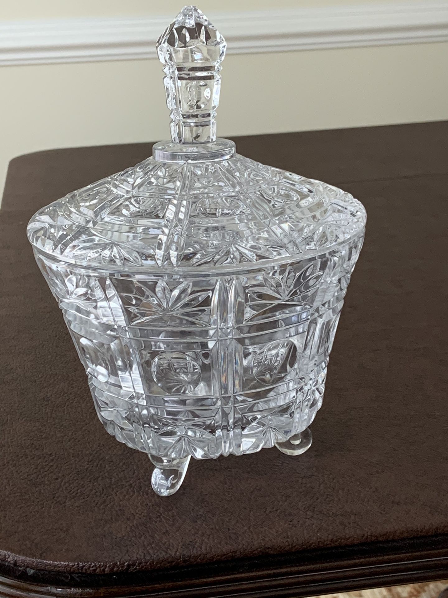 Vintage Pressed Glass Footed Candy Dish with Lid and Finial