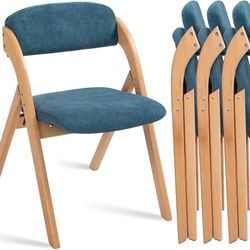 HOMEFUN Folding Chairs with Cushion Padded Foldable Chiars 4 Pack - Wooden Dining Seat with Removable Cover Extra for Guests Kitchen Office Wedding Pa