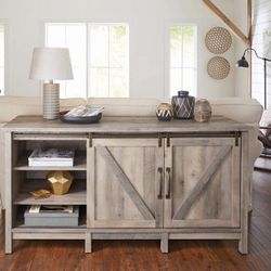 NEW Modern Farmhouse TV Stand, Console Table, TVs up to 70”, 2 Sliding Barn Doors, Buffet, Sideboard