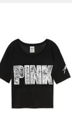 New, Pink ,Bling crop crew tee. large