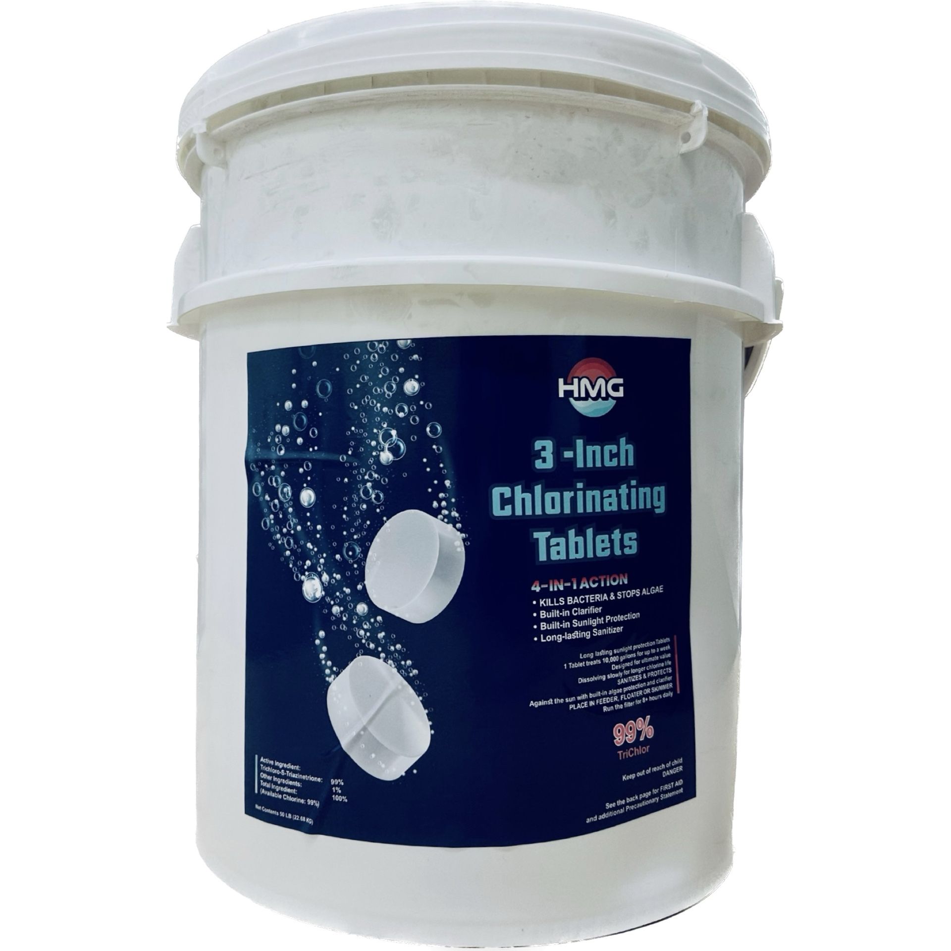 50 Lbs Chlorine Tablets 3 Inch 99% Tri-chlor For Sanitizing Swimming Pool