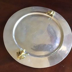 Silver Plated Mexican Platter with Bronze Frogs
