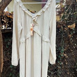 Women Long Sleeve V-neck Dress Lace Falbala A-line Knee Length Skirt Autumn