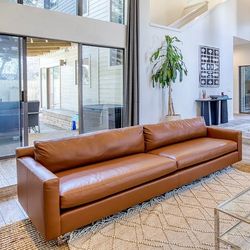 2 large custom brown leather MGBW couches