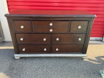Dark Brown Wood Dresser with 7 Drawers