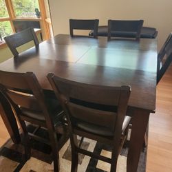 MAKE OFFER - Solid Wood Dining Table With 6 Chairs And Bench