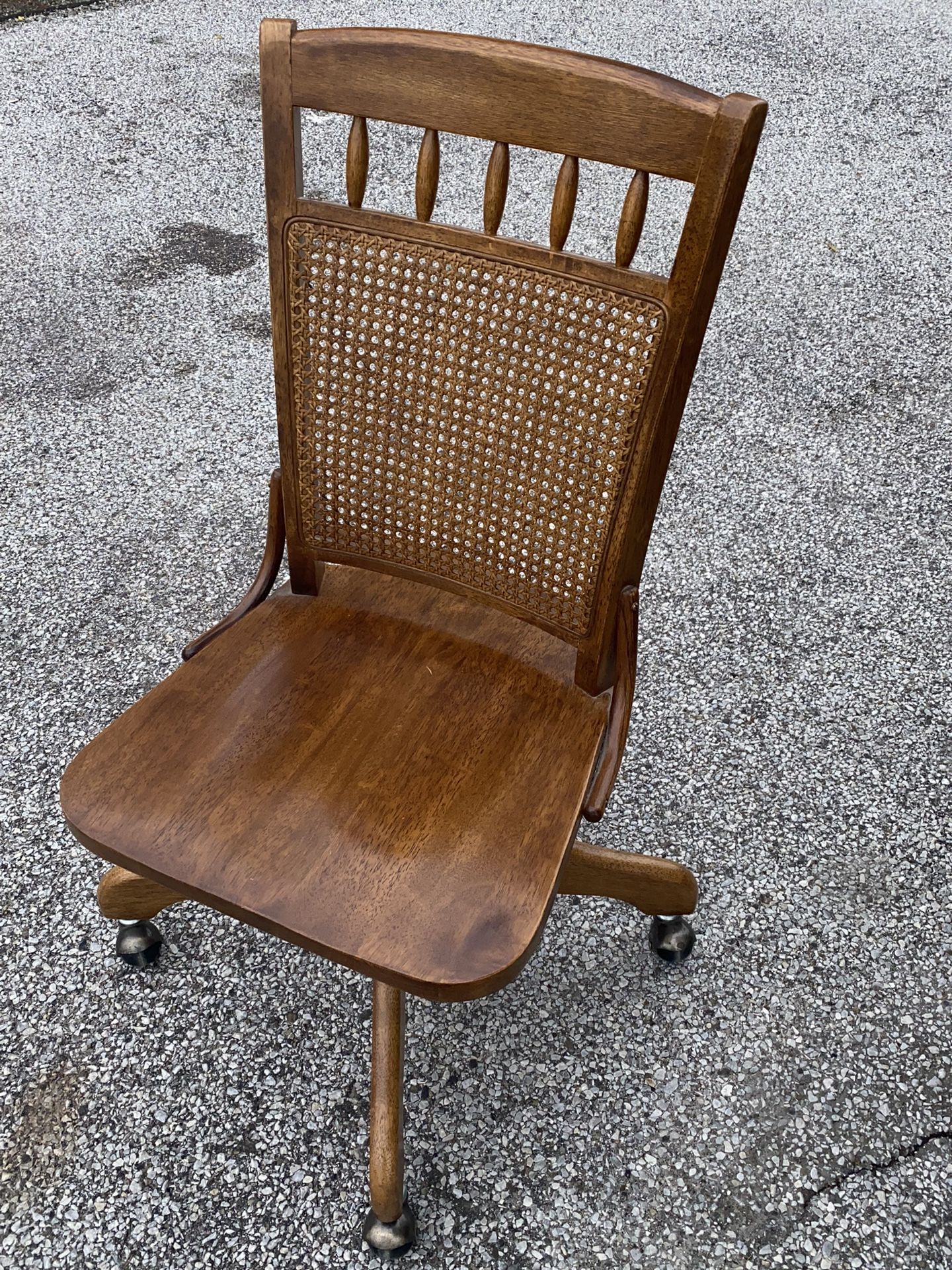 Vintage Mid-Century Modern Cane Back Rolling Swivel Bankers Chair