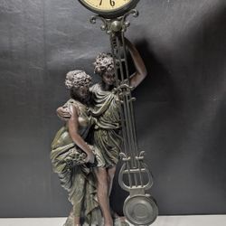 Vintage Victorian-Style Romantic Couple Statue Clock – Ornate Pedestal Pendulum

