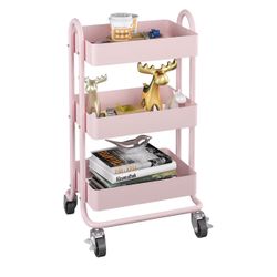 3 Tier Pink Heavy Duty Rolling Cart