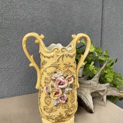 Yellow With Flowers Decorative Vase