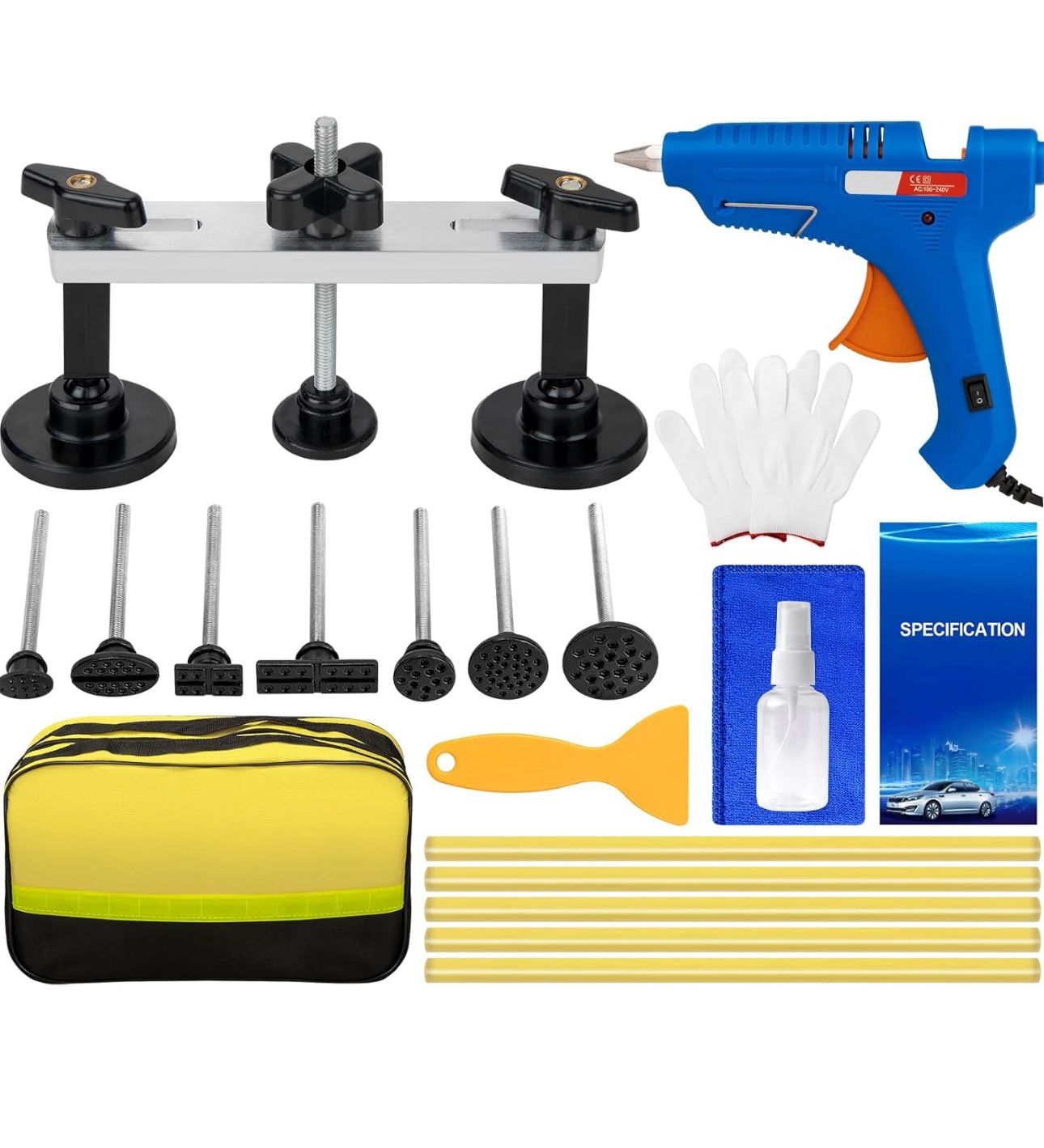 Car Dent Puller Kit, 21 PCS Paintless Dent Removal Kit, Car Dent Repair Kit with Bridge Dent Puller, Dent Remover Tool for Car Hail Damage DIY Repair