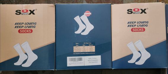 Sox town mens crew black 6 pair box, size L 10-13