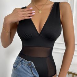 Sexy Mesh Insert Tank Bodysuit 
