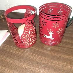 Pair Of Christmas Candle Holders 