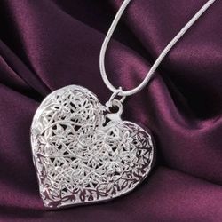 Sterling Silver Filigree Heart Pendant With Chain 