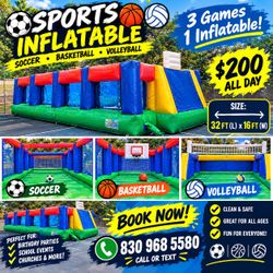 3-in-1 Sports Inflatable Arena – Soccer, Basketball, Volleyball