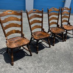 $100 for all 4! 4 RusticFarmhouse WoodenLadder BackChairs! Good condition!  21x29x44in SeatHeight 17in