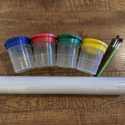 Melissa & Doug Easel Paper Roll 18 inches(new)  with 4  Spill-proof paint cups(used)