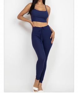 Blue Crop Top And Legging Set