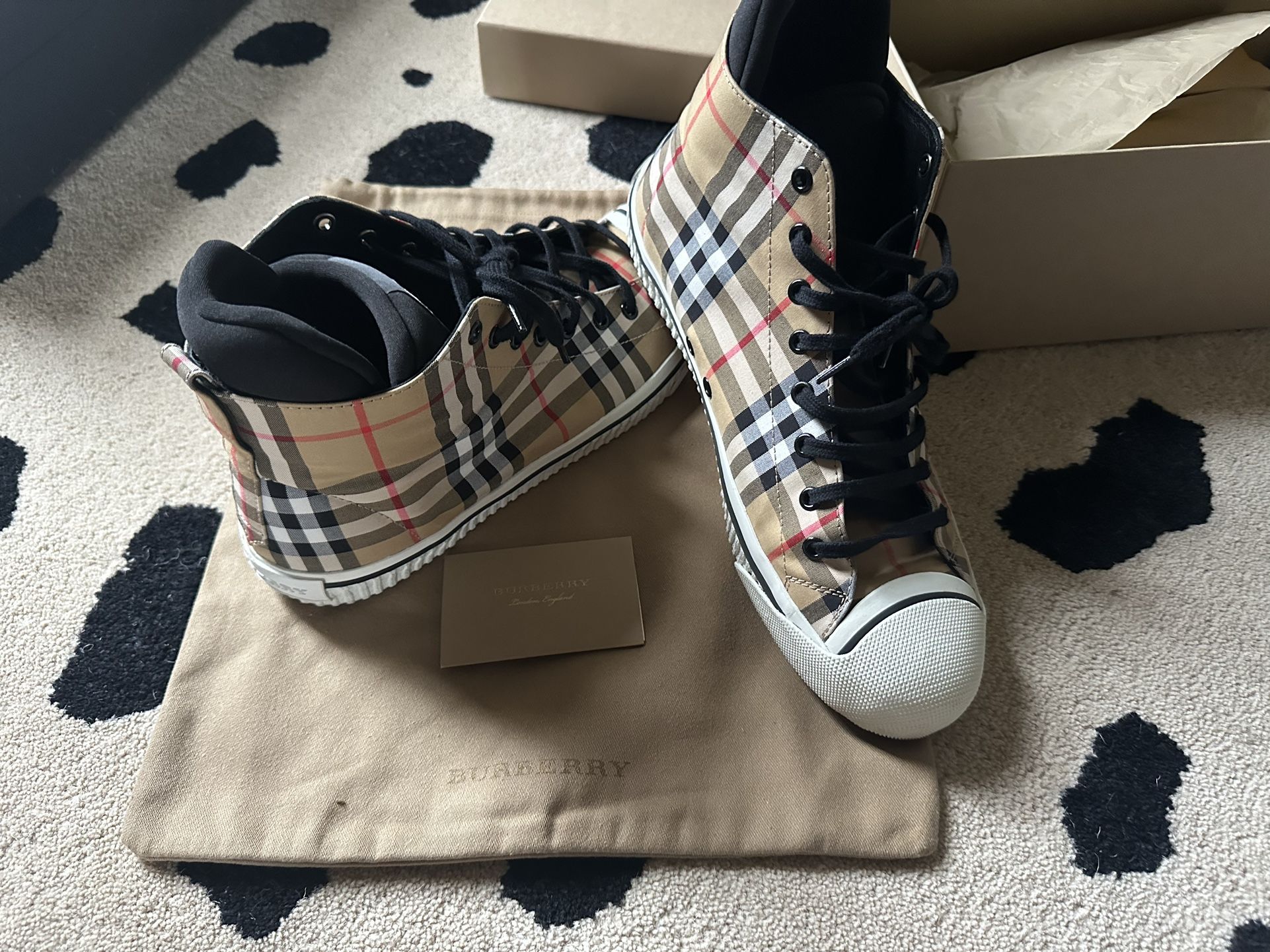 Burberry Men's Plaid High-Top Sneakers - Beige and Black