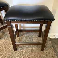 Refurbished Wooden Leather Bar Stools