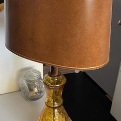 Vintage Mid Century Amber Glass Handmade Table Lamp