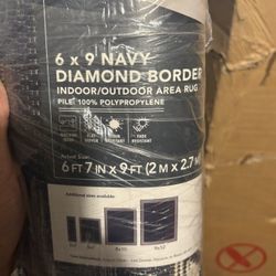 Hampton Bay 6 X 9 Navy Diamond Border Indoor/Outdoor Rug