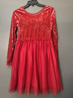 Charming Girl’s Red Velvet Dress With Glitter Accents And Tulle Skirt Sz: XL (14)