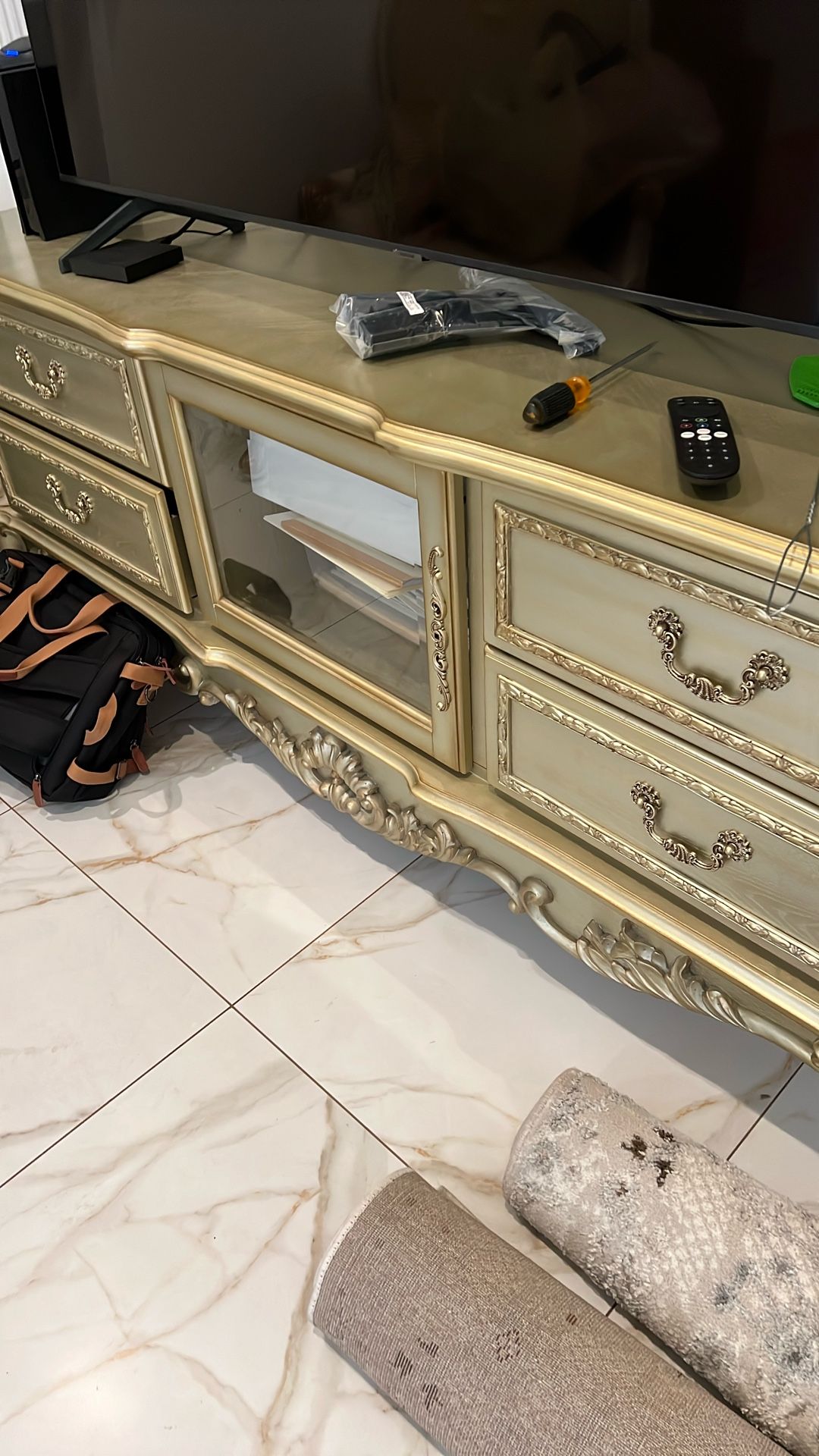 Gold TV stand Solid Wood