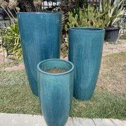 Tall Round Ceramic Planters-Teal Green Ceramic Pots $345 set of 3.