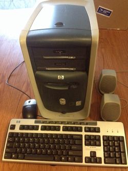 Hard drive, keyboard, speakers, mouse