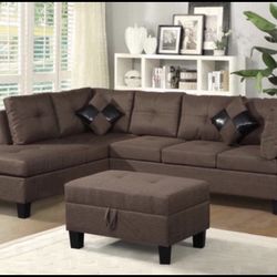 Brown Sectional With ottoman , Free Delivery 