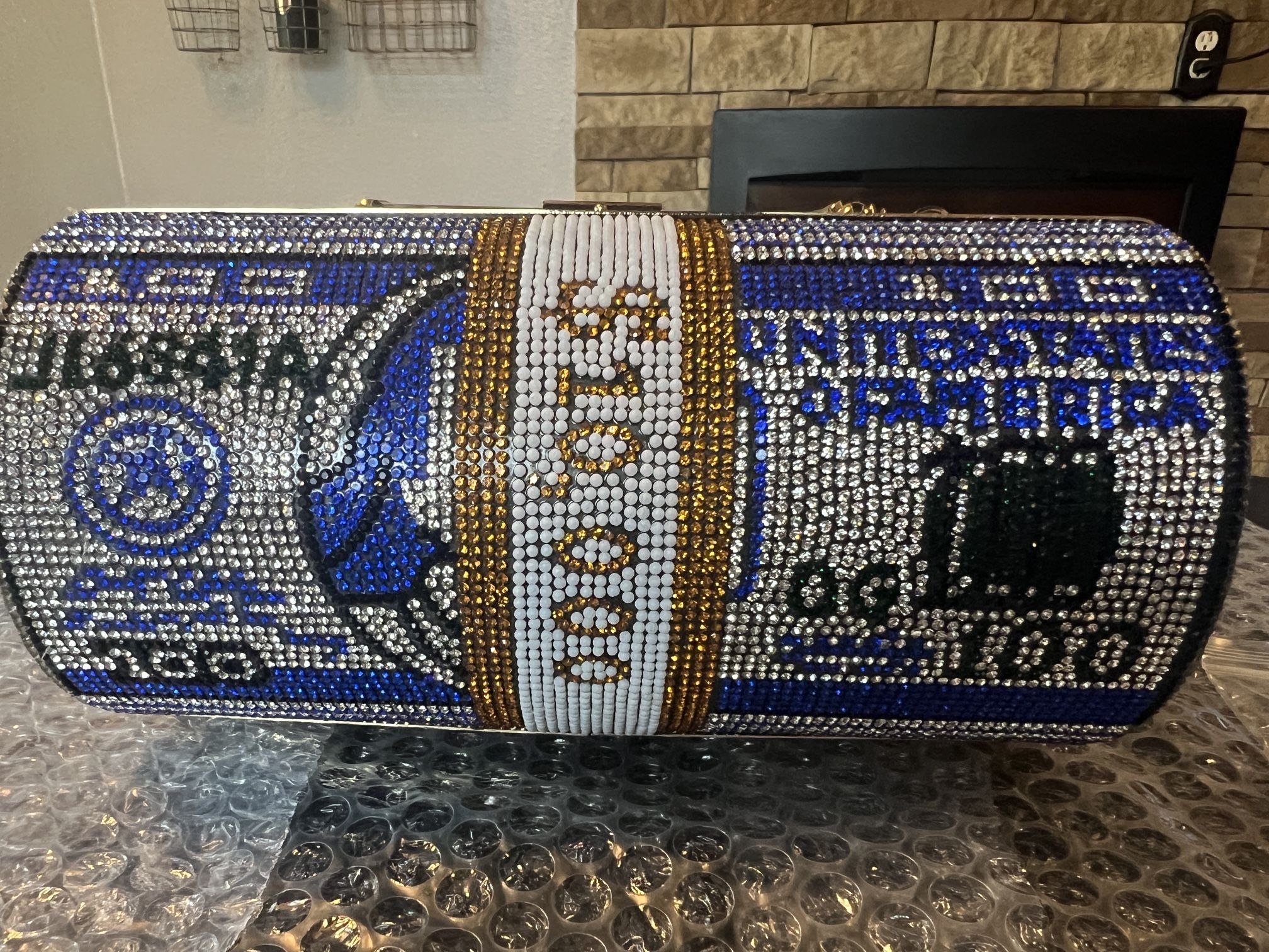 Unique Blue And Gold Jeweled Clutch Purse
