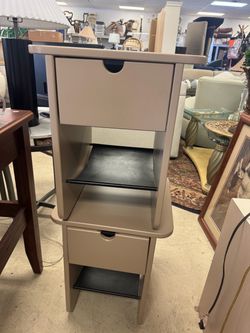 Beige Nightstands with Drawers and Shelves