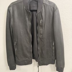 ALL SAINTS Gray Leather Bomber Jacket 