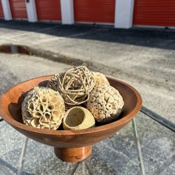 Solid Mango Wood Large Footed Bowl