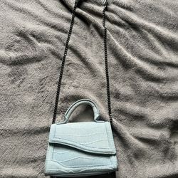 Zara Mock Croc Light Blue Denim Mini City Crossbody/Handbag