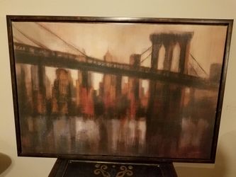 Art;Framed canvas print; brown, red, and beige tones; 38 x 27 in; $35