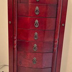 WOOD JEWELRY ARMOIRE CABINET CHIPPENDALE CHEST. 8 Drawers & Mirror 40.5  X 18 X 12.5. Organize & Store Your 14k Gold & 925 Sterling Silver Jewelry.  