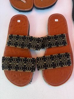 Beaded Double Strap Slide Sandals