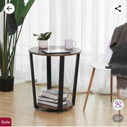Rustic Industrial Round End Table w/ Storage Shelf