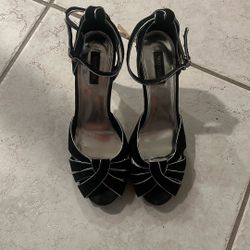 White House Black Market 3” Heels Black Suede Size 10