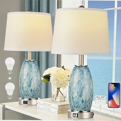 Set of 2 Table Lamps with USB & Type C ports