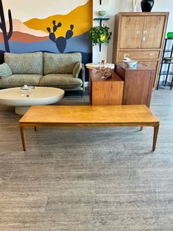 MCM Coffee Table / Mid Century Wood Long Rectangle